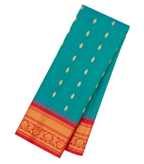 Teal Handloom Gadwal SICO Saree With Cotton Body & Silk Border-GA0369
