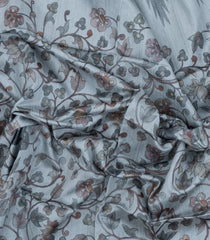 Grey Printed Art Dupion Saree With Printed Temple Border-BL5074