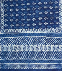 Indigo Printed Jaipur Cotton Saree With Floral Motifs-JC1438