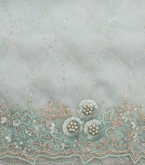 Turquoise Woven Pure Organza Saree With Embroidered Floral Work-EN2098