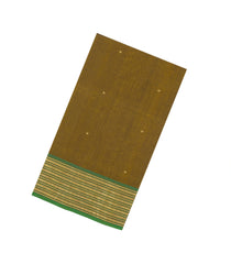 Dark Olive Handloom Silk Cotton Saree With Coin Buttas-SC3966