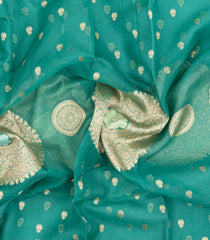 Aquamarine Woven Pure Banarasi Organza Silk Saree With Floral Buttas-KS1161