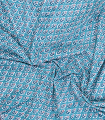 Turquoise Printed Jaipur Cotton Saree With Floral Motifs-JC1687