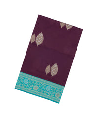 Burgundy Woven Aura Saree With Zari Buttas & Contrast Border With Jhalar-BL6022