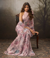 Baby Pink Woven  Two Tone Printed Saree With Heavy Embroidery Zircon Work-BL4091