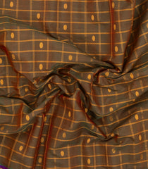 Dark Olive Handloom Gadwal Silk Cotton Saree With Zari Checks & Buttas -GA0286