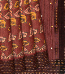 Dusty Pink Handloom Tussar Silk Saree Printed With Floral Vine Motifs-Dusty Pink