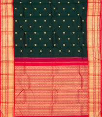Bottle Green Handloom Korvai Kanchipuram Silk Saree With Buttas & Contrast Border-KA13012