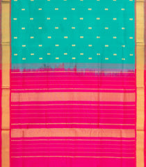 Aquamarine Handloom Silk Cotton Saree With Buttas & Contrast Border-SC4462