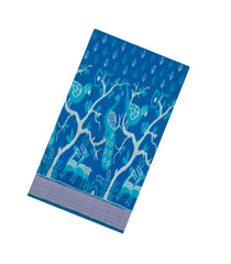 Cyan Handloom Pochampally Ikat Silk Saree With Tie & Dye Motifs -IK0433
