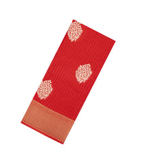 Red Printed Synthetic Dola Silk Saree With Motifs & Zari Stripes-SY0442