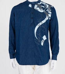 Denim blue short kurta with denim print-EW1085