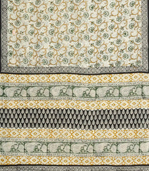 Off White Printed Jaipur Cotton Saree With Printed Floral Motifs-JC1788