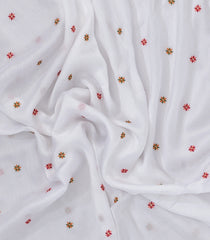 White Woven Synthetic Blended Saree With Embroidered Motifs-EN2041