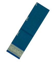 Cyan Handloom Kanchi Cotton Saree With Peacock Buttas-KC1724