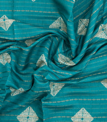 Turquoise Printed Art Dola Silk Saree With Stripes & Floral Motifs-BL5755