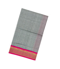 Grey Handloom Korvai Silk Cotton Saree With Checks & Contrast Border-SC4516
