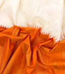 White & Orange Handloom Half & Half Kanchipuram Silk Saree With Buttas-KA14761