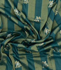 Teal & Green Woven Blended Viscose Saree With Stripes & Bird Buttas-BL4989