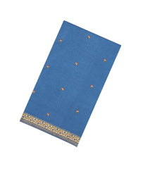 Blue Embroidered Tussar Silk Saree With Meena Floral Embroidery-TU3721
