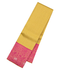 Mustard Handloom Korvai Kanchipuram Silk Saree With Zari Stripes-KA16135
