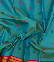 Cyan Handloom Korvai Kanchipuram Silk Saree With Buttas-KA15507