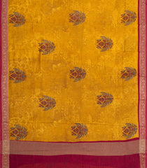 Mustard Printed Chanderi Cotton Saree With Contrast Zari Border-CC1673