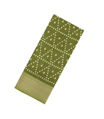 Olive Green Printed Synthetic Dola Silk Saree With Motifs & Zari Stripes-SY0424