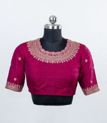 Pink Woven Ready Made Blended Raw silk Blouse With Embroidery-RB5187