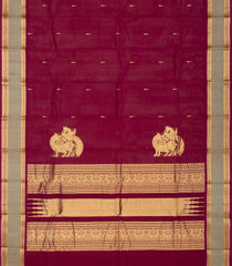 Crimson Handloom Kanchi Cotton Saree With Tree Buttas