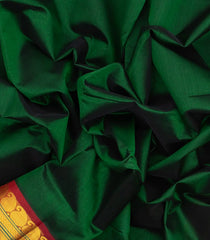 Dark Green Handloom 9 Yards Korvai Silk Cotton Saree With Contrast Border-SC3757