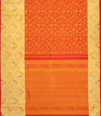Orange Handloom Korvai Kanchipuram Silk Saree With Floral Motifs & Meena Border-KA13462