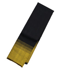 Black Handloom Kanchipuram Silk Saree With Comb tooth Border-KA12745