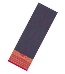 Dark Grey Woven Chettinad Cotton Saree With Contrast Border-CN1853