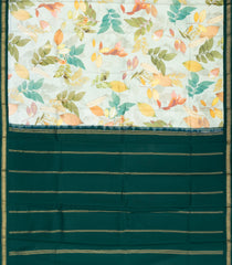 White Woven Silk Saree With Printed Floral Motifs-PS0537