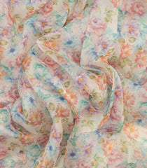 Off White Woven Pure Organza Silk Saree With Printed Floral Motifs-PS0594