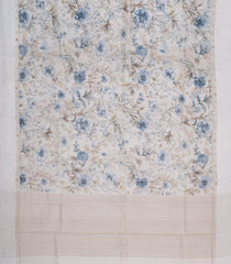 Cream Handloom Linen Saree With Printed Floral Motifs-LI0760