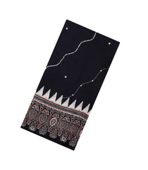 Black Printed Modal Silk Saree With Embroidered Motifs-PS0742