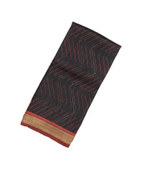 Black Handloom Tussar Silk Saree With Printed Chevron Motifs-TU2673
