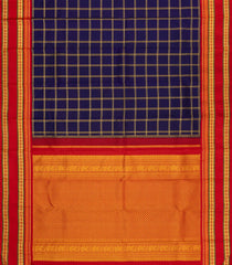 Navy Blue Handloom Korvai Kanchipuram Silk Saree With Checks-KA15532