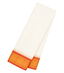 White Handloom Gadwal Cotton Saree With Checks & Contrast Border-GA0344