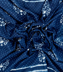 Indigo Printed Jaipur Cotton Saree With Floral Motifs-JC1440