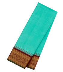 Turquoise Handloom Gadwal Cotton Saree With Checks & Contrast Border-GA0343