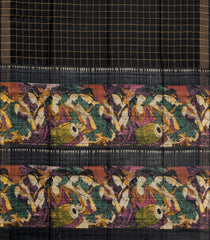 Black Handloom Dupion Silk Saree With Checks & Printed Pallu-DS0646