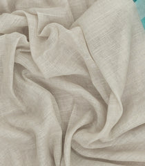 Off White Printed Synthetic Linen Saree With Contrast Checked Border-SY0602