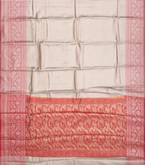 Taupe Woven Synthetic Tissue Saree With Floral Motifs & Red Border-BL4346