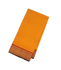 Mango Yellow Handloom Kanchipuram Korvai 9 Yards Silk Saree With Red Border