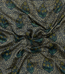 Green Printed Chanderi Cotton Saree With Zari Border-CC1601
