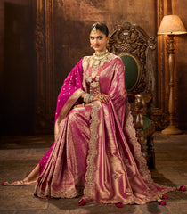 Rani Pink Woven Blended Satin Saree With Heavy Embroidered Zircon Stone With Dupatta-EN2199