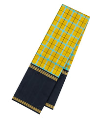 Mustard Handloom Korvai Kanchipuram Silk Saree With Checks -KA16775